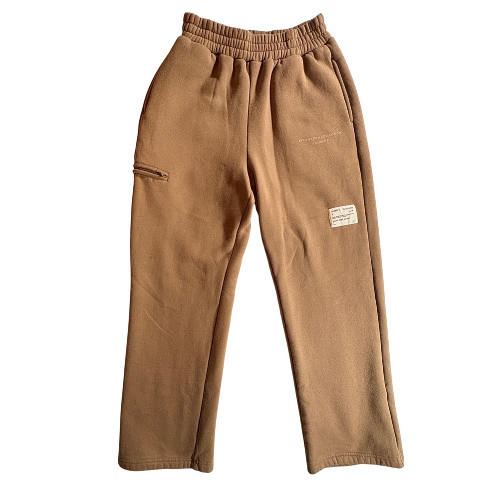 Comfrt Affirmation Collection Sweatpants Mens Small Tan Fleece Straight Leg Pant